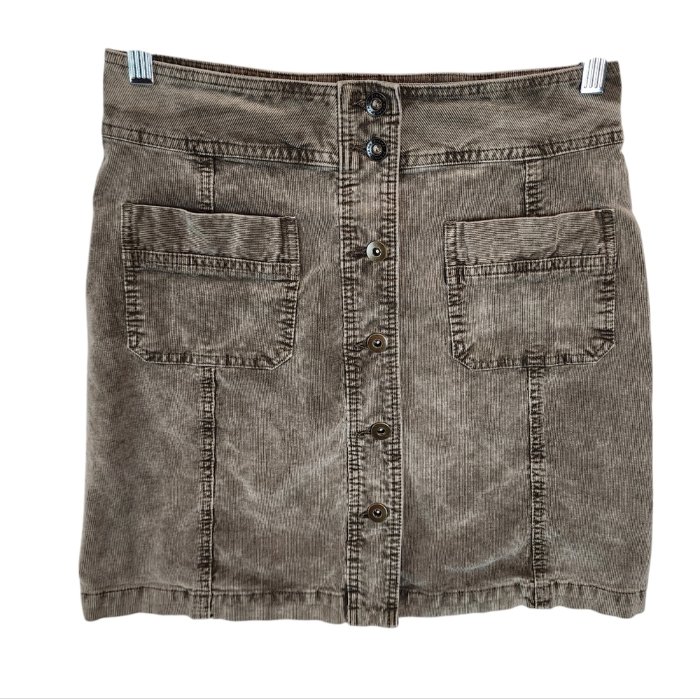 Prana Women's Merrigan Corduroy Skirt Stone Washed Cord Skirt Button Front‎ sz 6